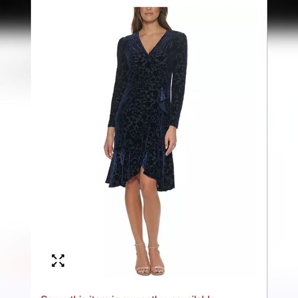 Tommy Hilfiger Dresses & Skirts - NWT Tommy Hilfiger Navy Blue Textured Velvet Semi-burnout Faux Wrap Dress Size 6